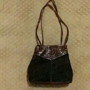 American West leather & suede tooled bag